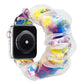Ruffled organza Apple Watch band with a bright multicolor paint-style print