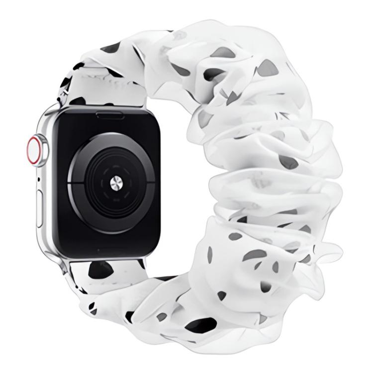 Ruffled organza Apple Watch band with a white base and black spots