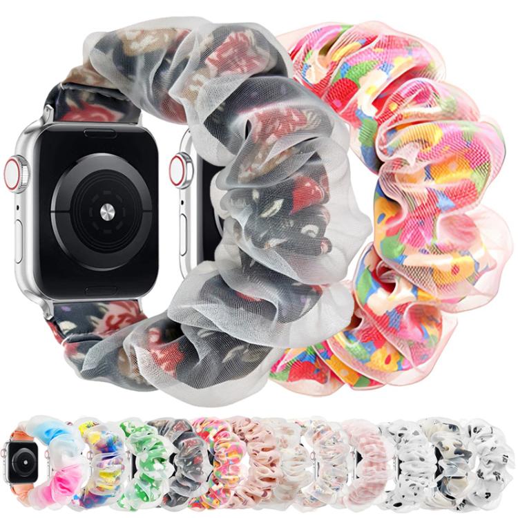 Sheer ruffled Apple Watch bands in floral and bright multicolor prints
