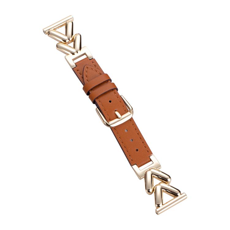 xDfind hybrid leather watch band with brown strap and gold-tone V-shaped links