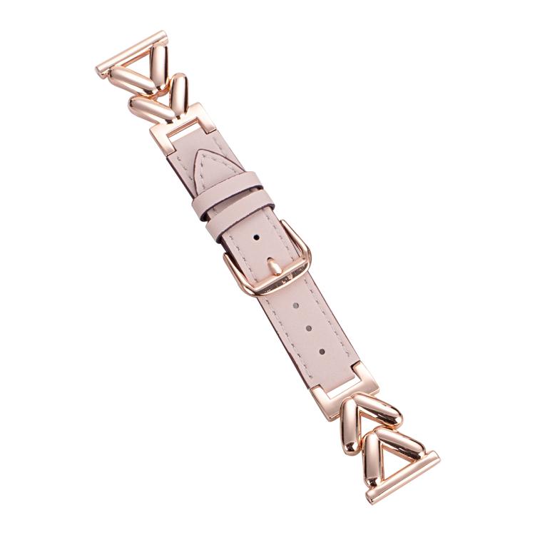 xDfind hybrid leather watch band with pale pink strap and rose gold-tone V-shaped links