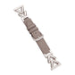 xDfind hybrid leather watch band with taupe strap, silver-tone V-shaped metal links and buckle