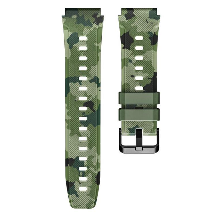 22mm silicone watch band set in green camouflage, with buckle and adjustment holes