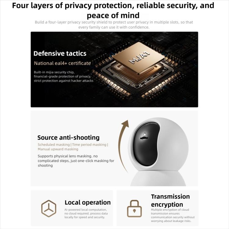 White indoor security camera with domed lens and protected privacy design
