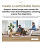 Smart home security camera integration shown on a smartphone and family living room