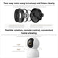 Rotating white security camera with two-way audio speaker and microphone details