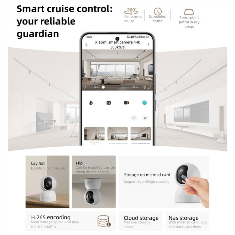 Smartphone screen showing camera live view controls and microSD storage setup