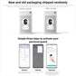 Security camera packaging with phone app setup steps for activation and device reset