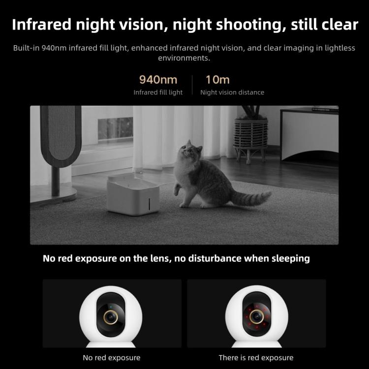 Smart security camera night vision concept with infrared illumination and cat in low light