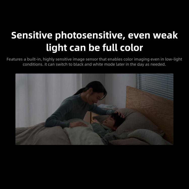 Smart security camera low-light full-color mode concept with person and sleeping child