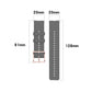Dot-textured silicone strap size diagram with buckle width and strap length labels