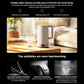 White electric kettle on countertop with handle and spout, ready to pour