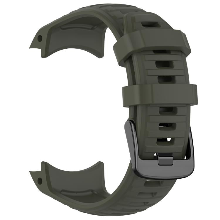 Dark green silicone watch band with metal buckle and adjustment holes
