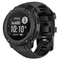 Black silicone watch band fitted to a rugged round smartwatch