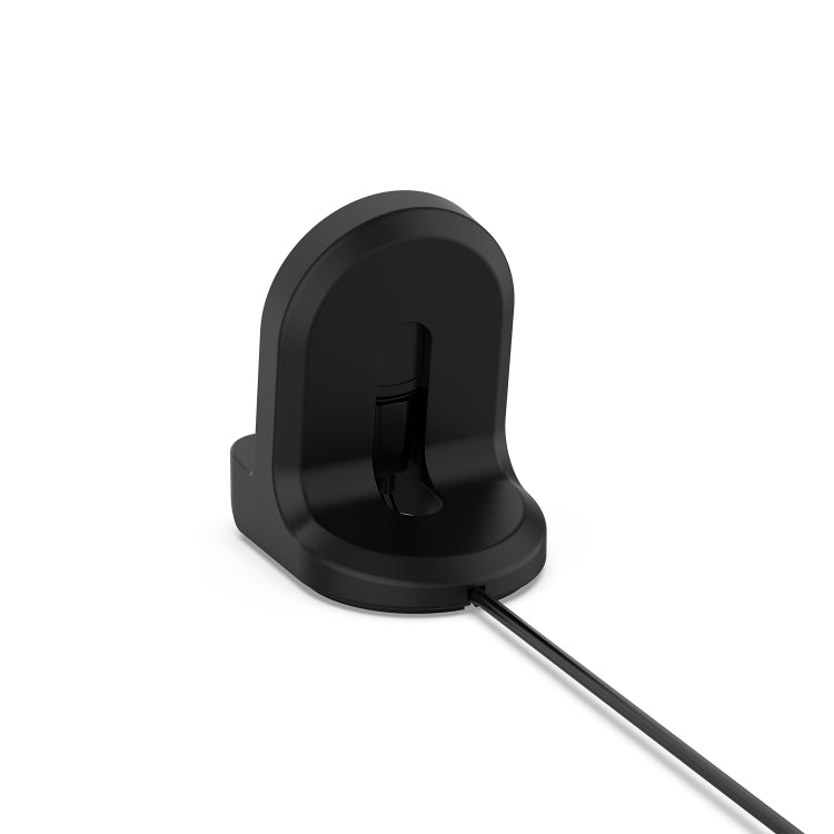 Black silicone watch charging stand with side cradle and cable