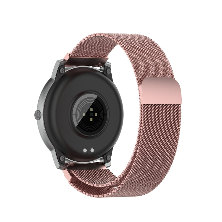 Rose pink milanese magnetic strap mesh with smartwatch back and mounting clasps