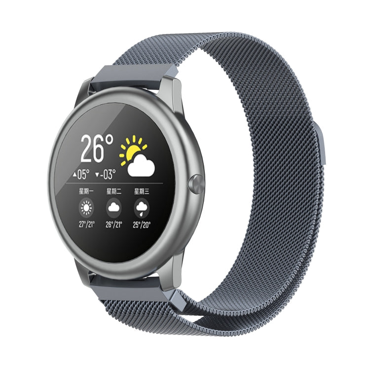 Milanese magnetic watch strap in space gray with round smartwatch and clasp