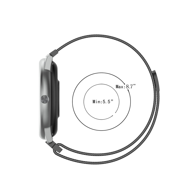 Milanese magnetic strap fit range: min 5.5 in, max 8.7 in