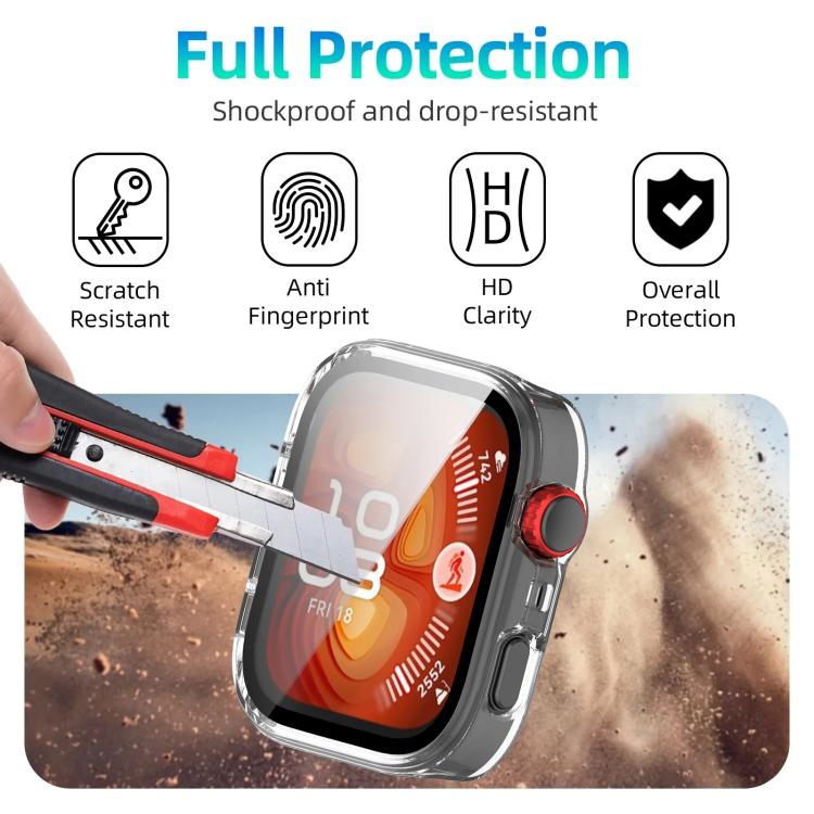 Clear watch cover with integrated screen protector and button cutouts