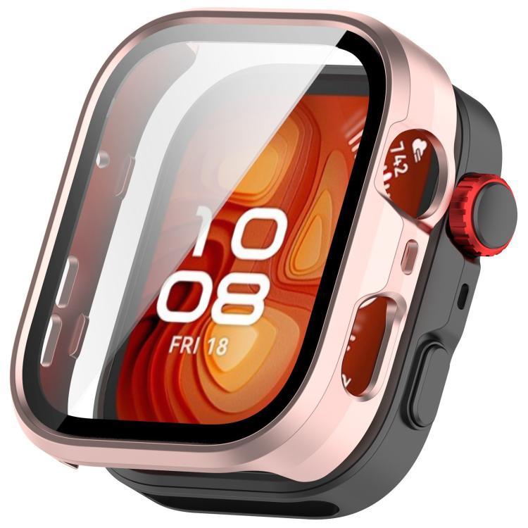 Rose gold PC watch protective cover with integrated tempered glass screen protector