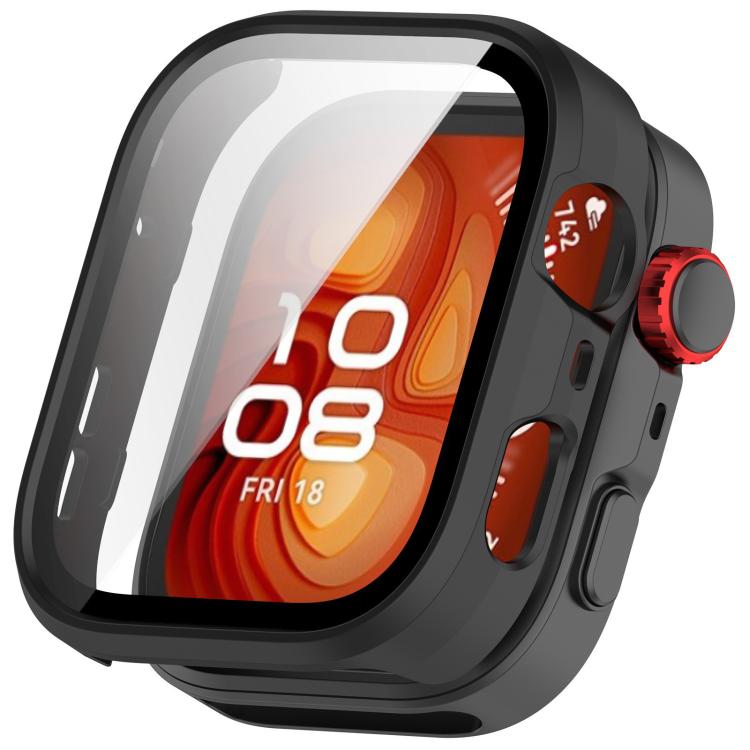 Black PC watch protective cover with integrated tempered glass screen protector