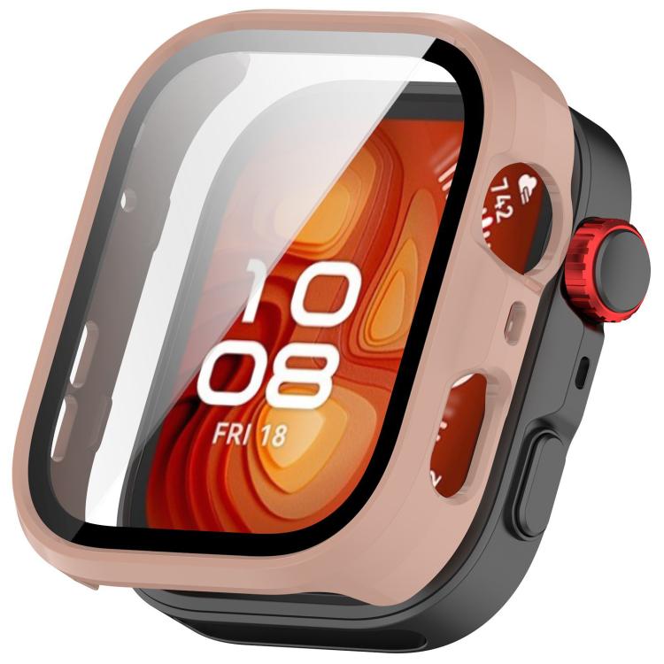 Matte pink PC watch protective cover with integrated tempered glass screen protector