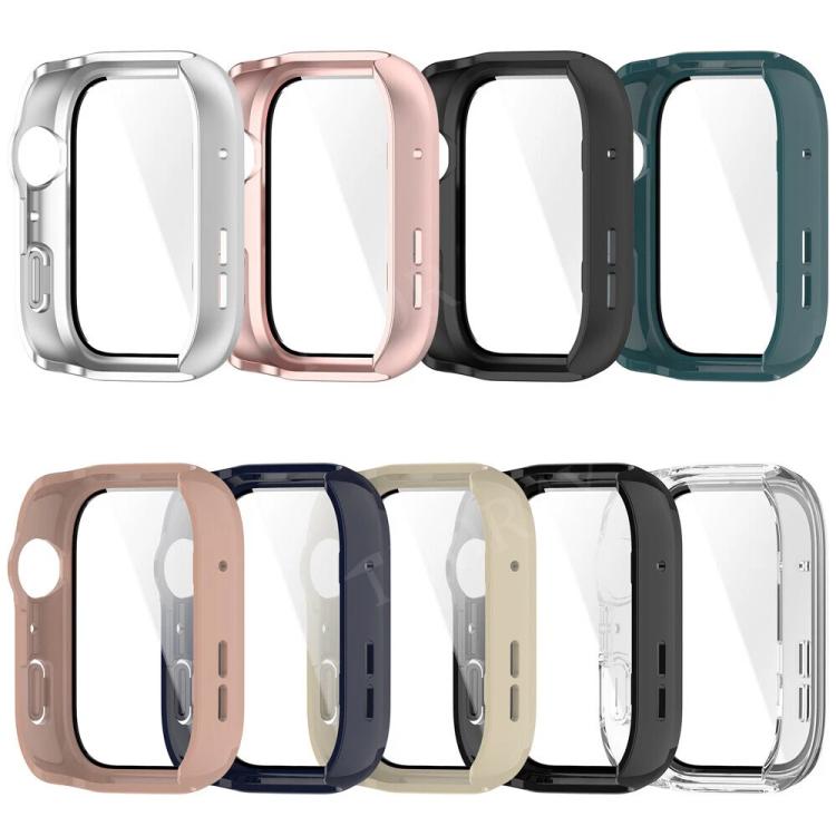 Watch protective cases in nine colors, shown from the side and front