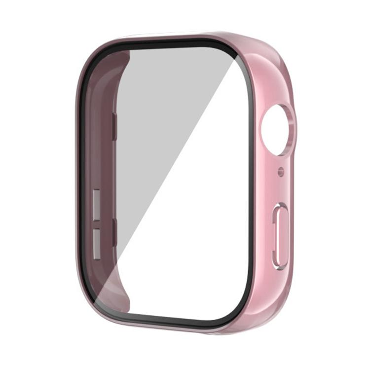 Pink watch protective cover with integrated screen film and side button cutouts.
