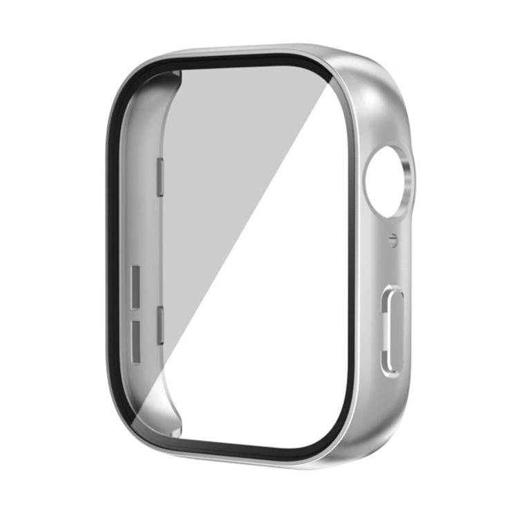 Silver watch protective cover with a built-in clear screen protector and button cutouts