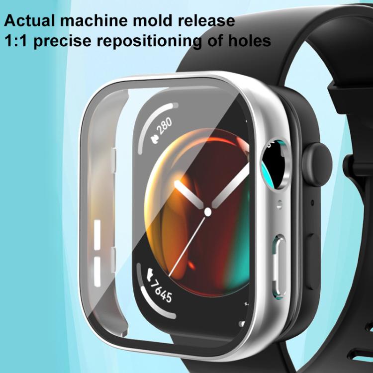 Watch protective cover with integrated screen film shown fitted on a smartwatch.