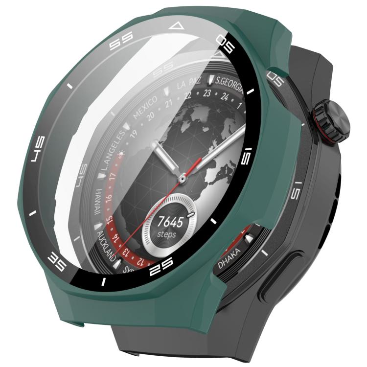 Green protective watch case with black-and-silver numbered bezel, shown fitted on a watch