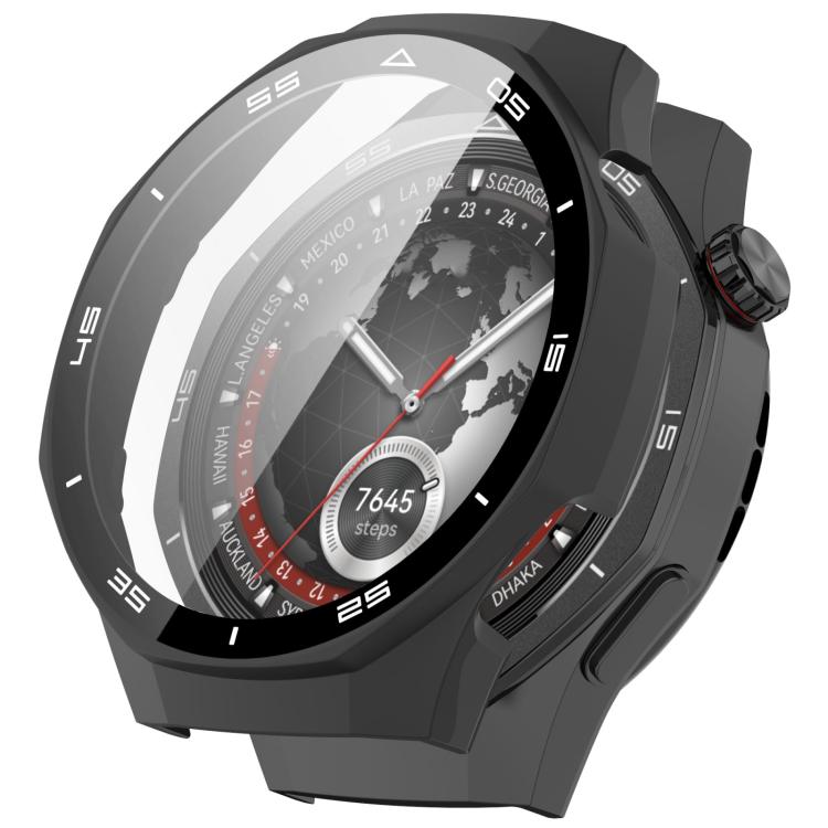 Black protective watch case with black-and-silver numbered bezel, shown fitted on a watch