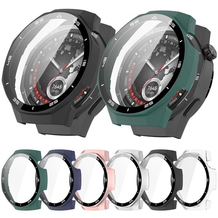 Protective watch cases in black and green, with a row of additional color options