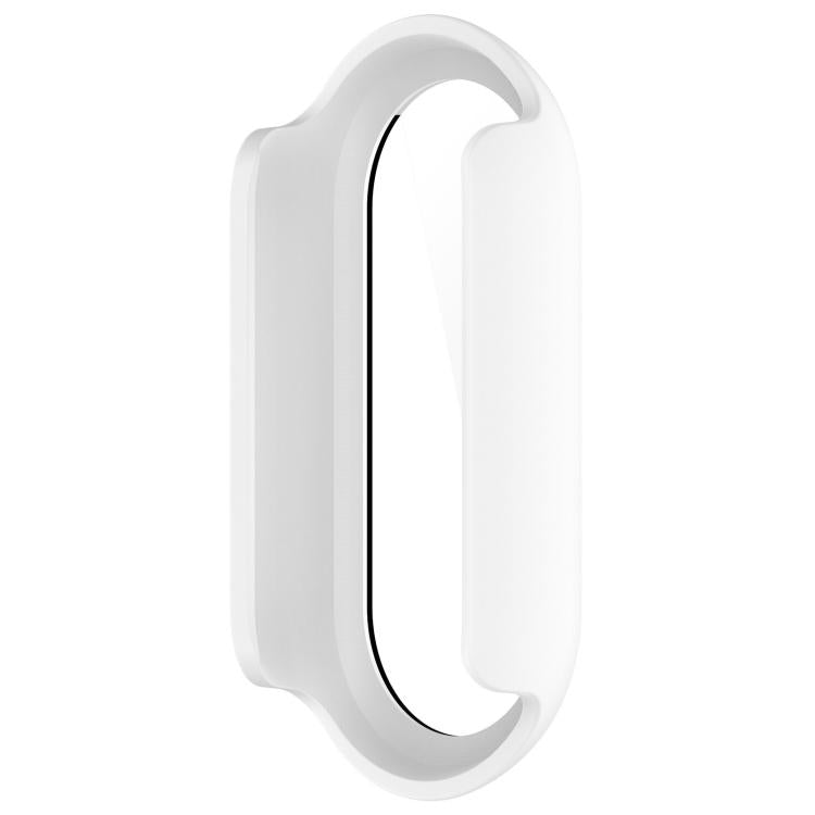 White watch band protective cover with integrated screen protector, side view