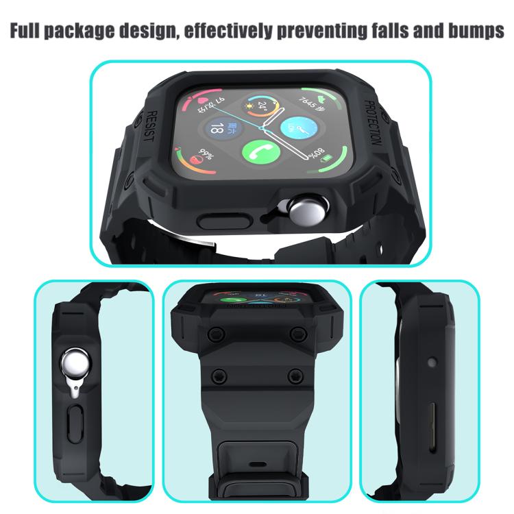 Black integrated TPU watch band and case shown from multiple angles