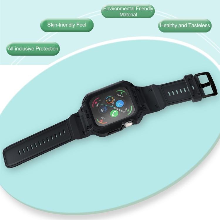Black integrated TPU watch band with protective case, laid flat