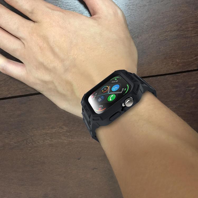 Black integrated TPU watch band and protective case worn on a wrist