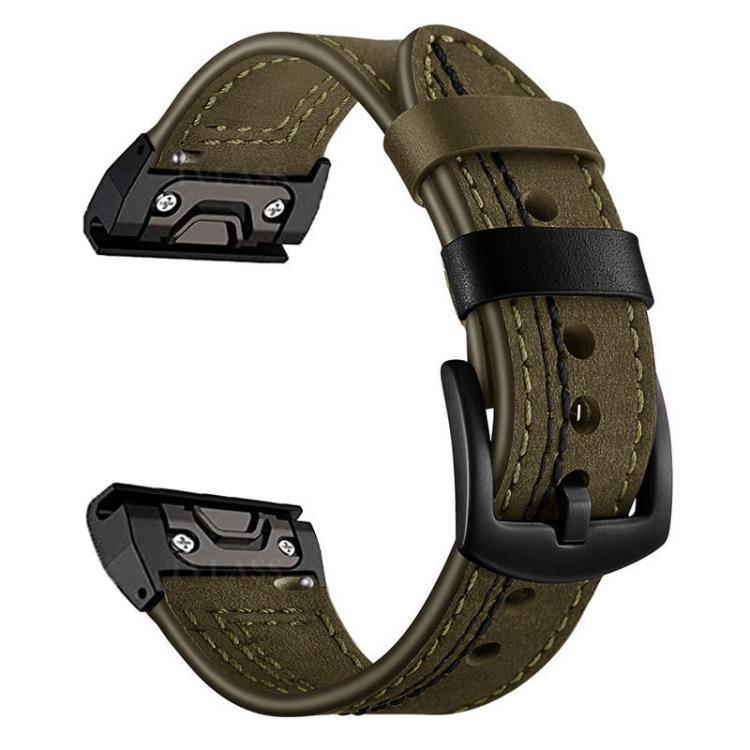 Olive leather Garmin watch band with matching stitching and black keeper