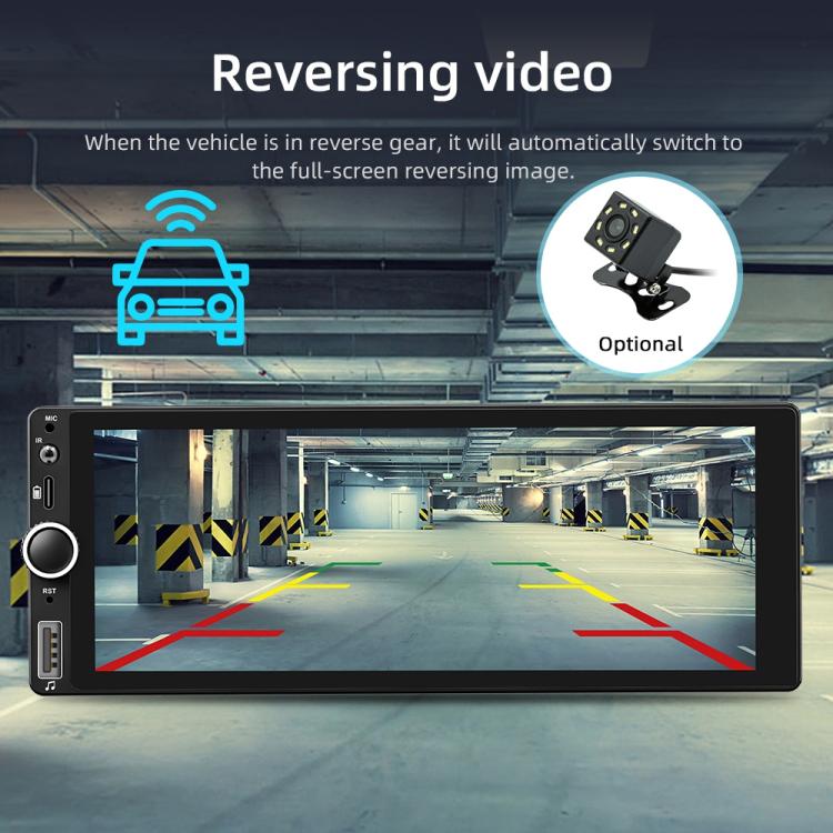 1DIN car MP5 player with reversing video shown on the 6.86-inch touchscreen