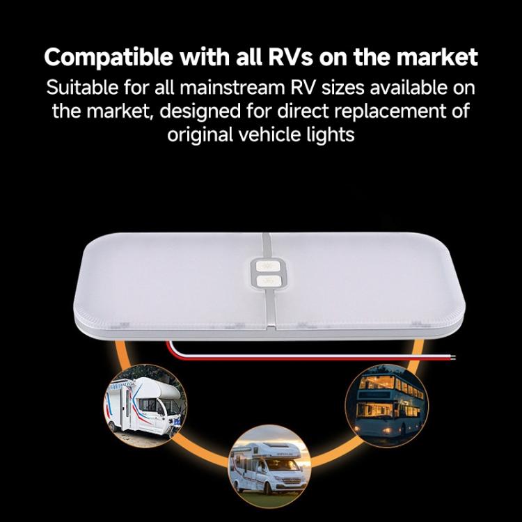White RV LED roof light with center mounting bar and red power lead