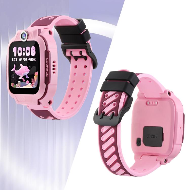 Pink two-tone silicone watch band shown attached to a watch from front and back