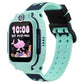 Mint green two-tone silicone watch band with perforated strap and black buckle, shown on a kids' smartwatch