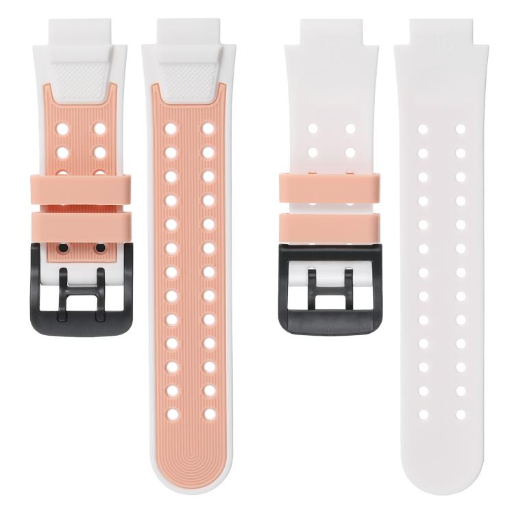 White and peach silicone watch band shown as four strap sections with a black buckle