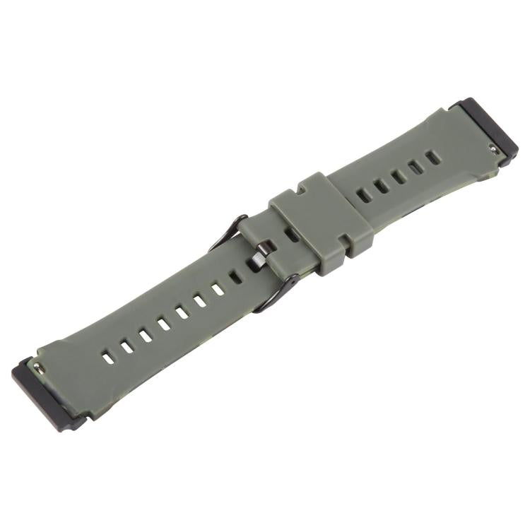 Solid gray silicone watch band underside with adjustment holes and metal buckle