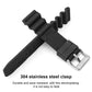 Black silicone watch band with silver stainless steel buckle, shown from both sides