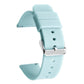 Light blue silicone watch band with silver pin buckle and adjustment holes