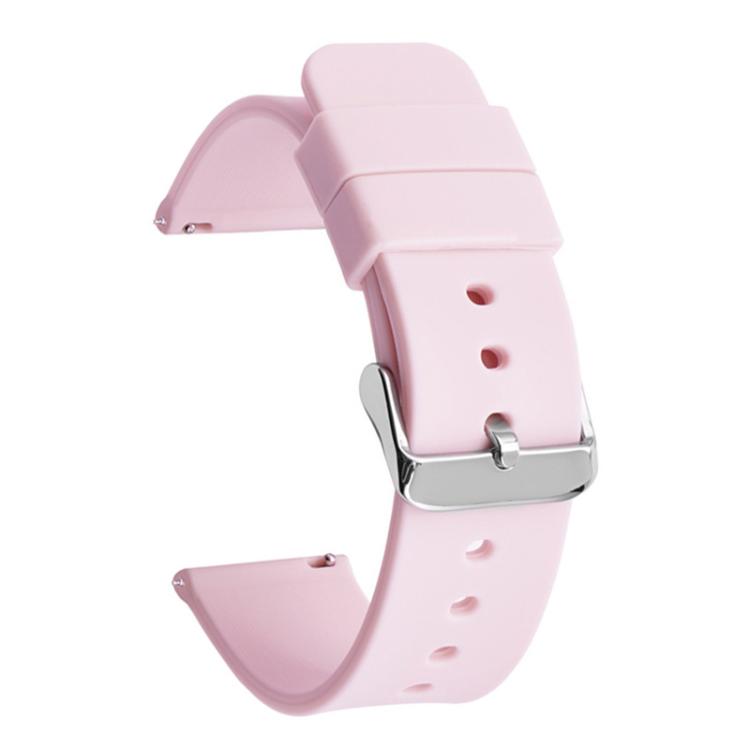 Light pink silicone watch band with a silver pin buckle and adjustment holes