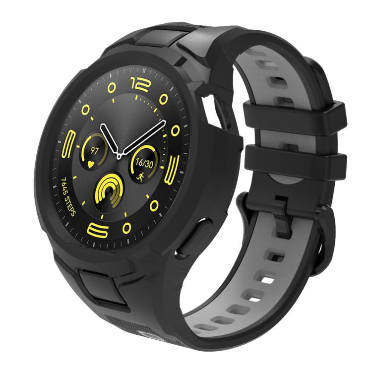 Black integrated TPU watch band and case with gray inner strap and adjustable buckle.