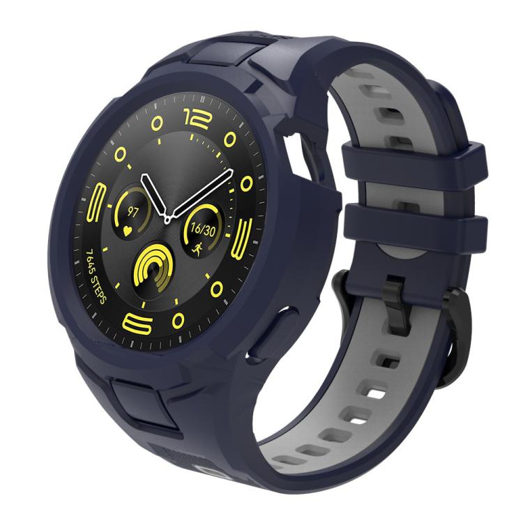 Integrated TPU watch band with navy exterior and gray inner strap, fitted to a smartwatch.