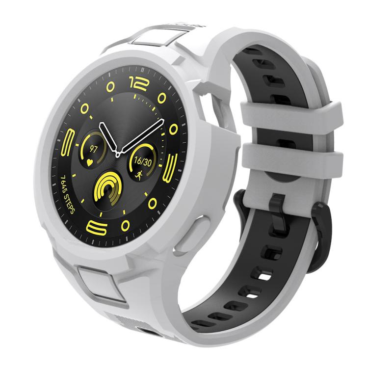 White integrated TPU smartwatch band and case with black inner strap